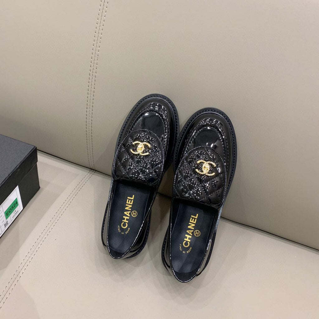 Chanel Loafers Gold Hardware Shiny Black