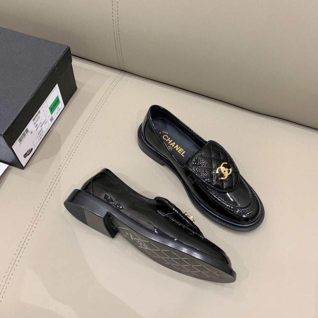 Chanel Loafers Gold Hardware Shiny Black