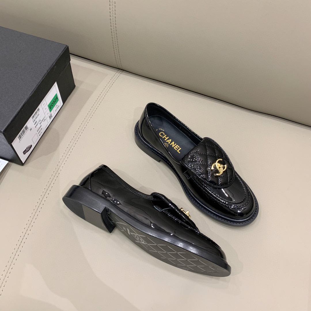 Chanel Loafers Gold Hardware Shiny Black
