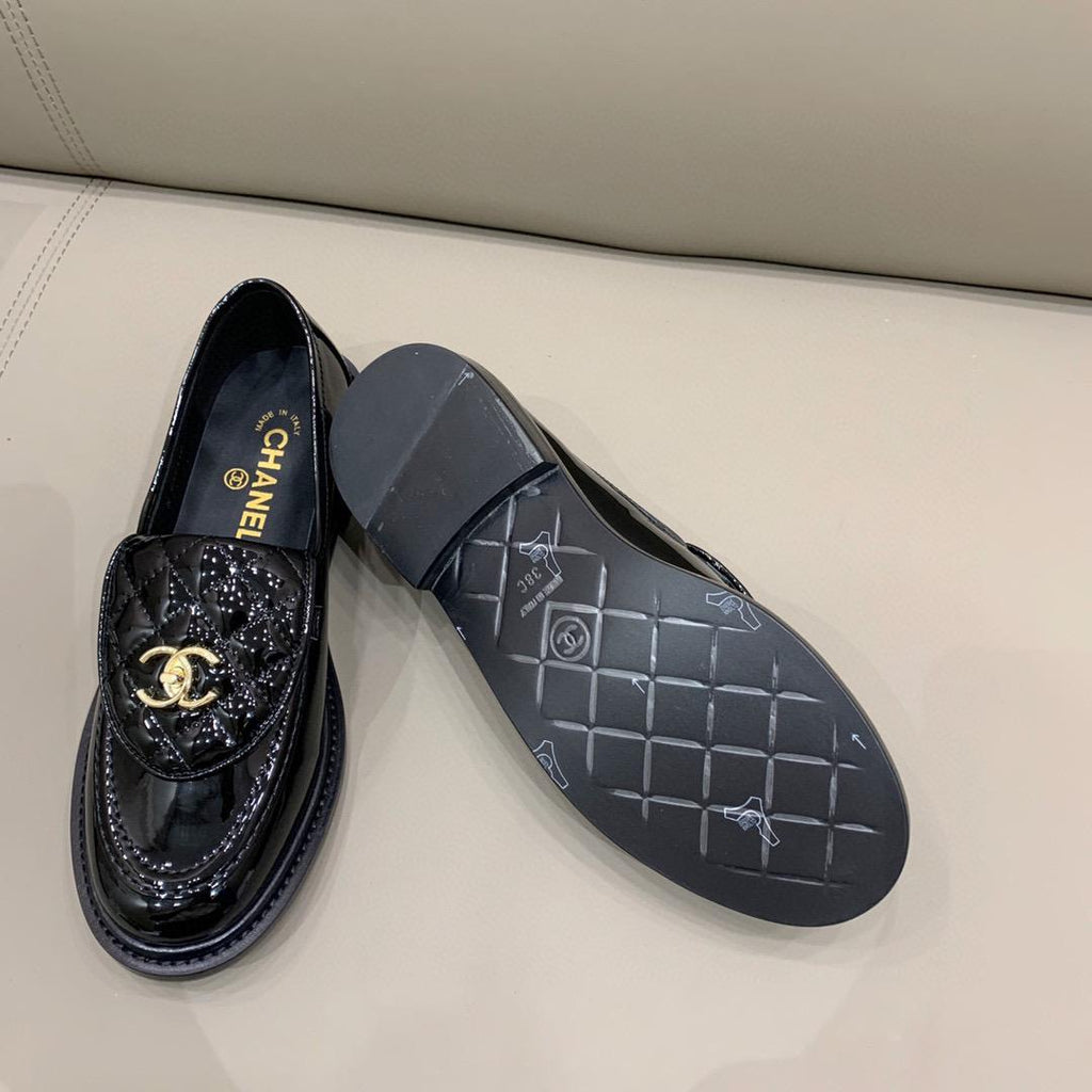Chanel Loafers Gold Hardware Shiny Black