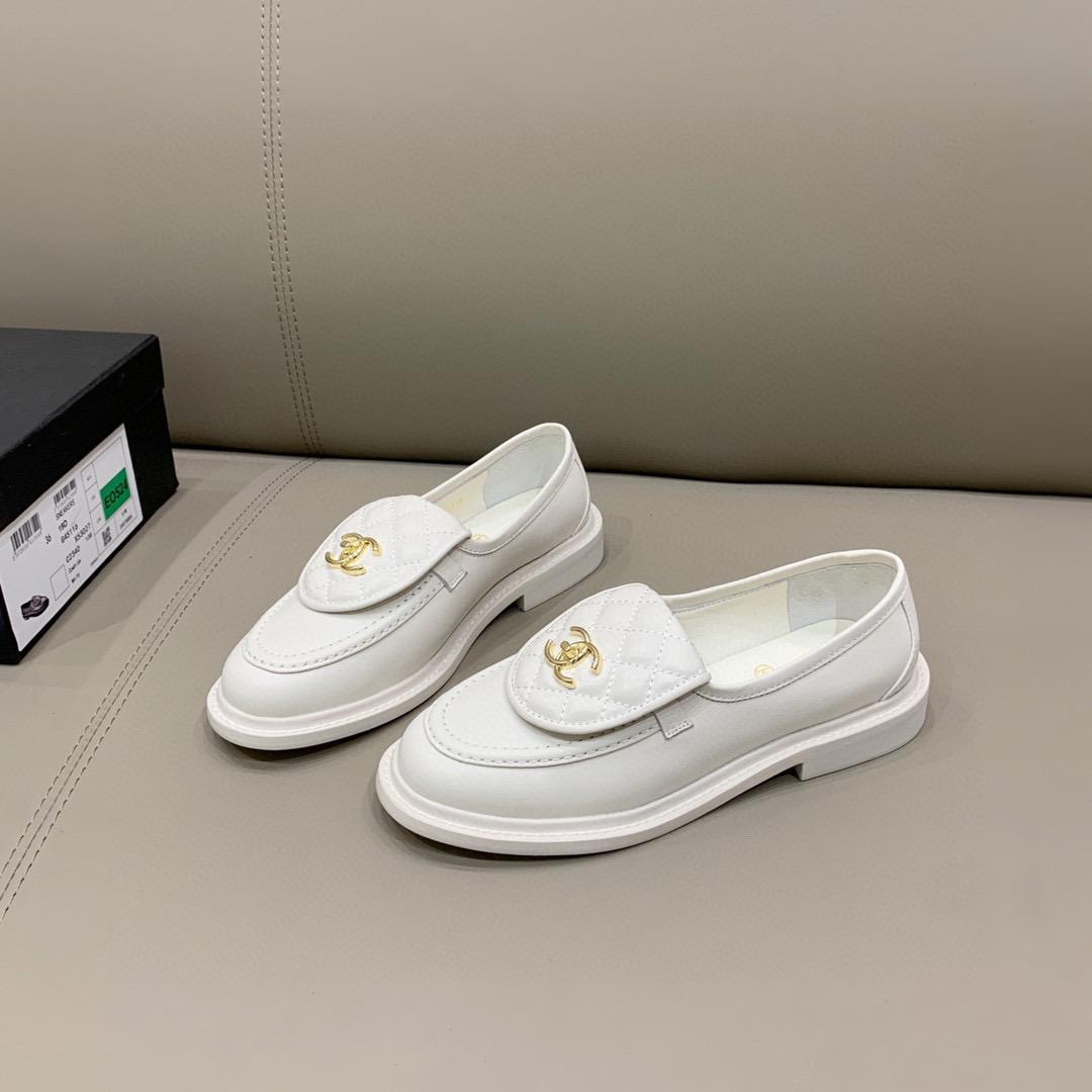 Chanel Loafers Gold Hardware White