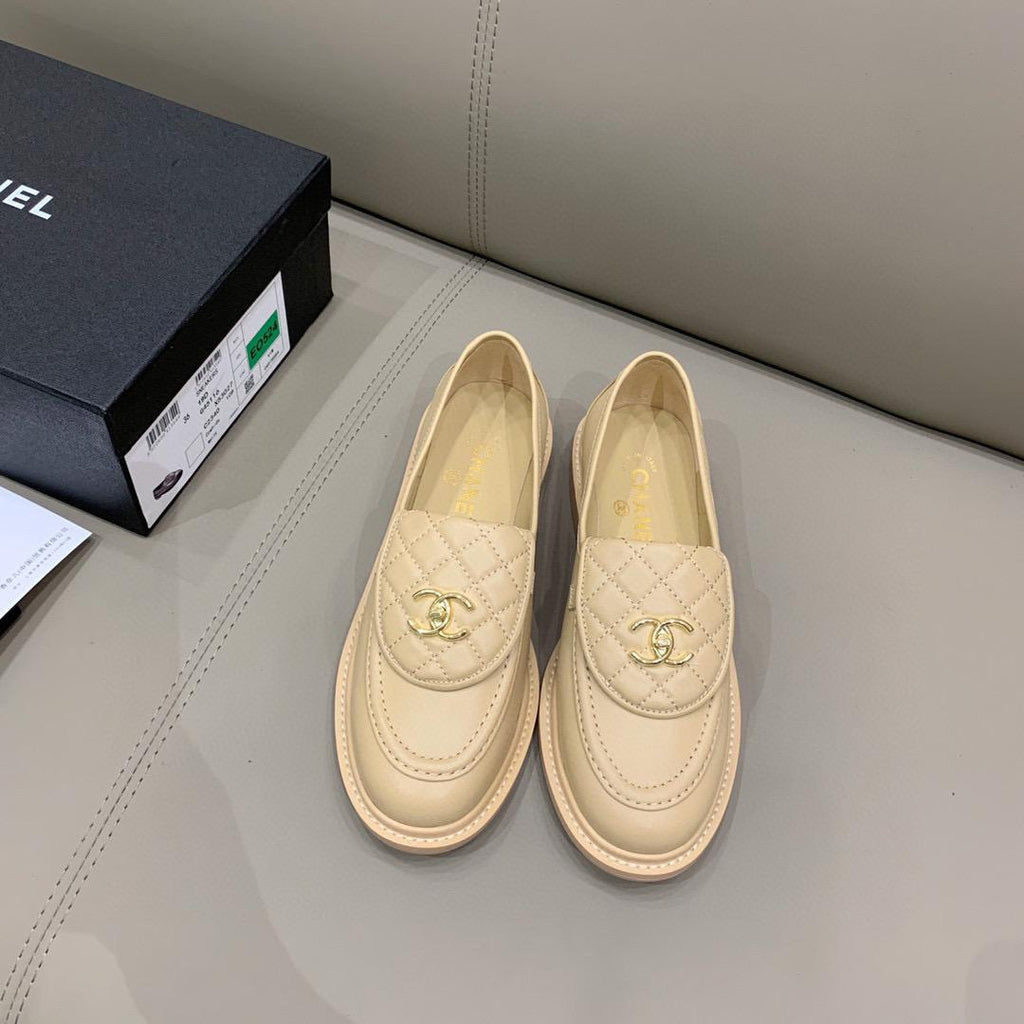 Chanel Loafers Gold Hardware Beige