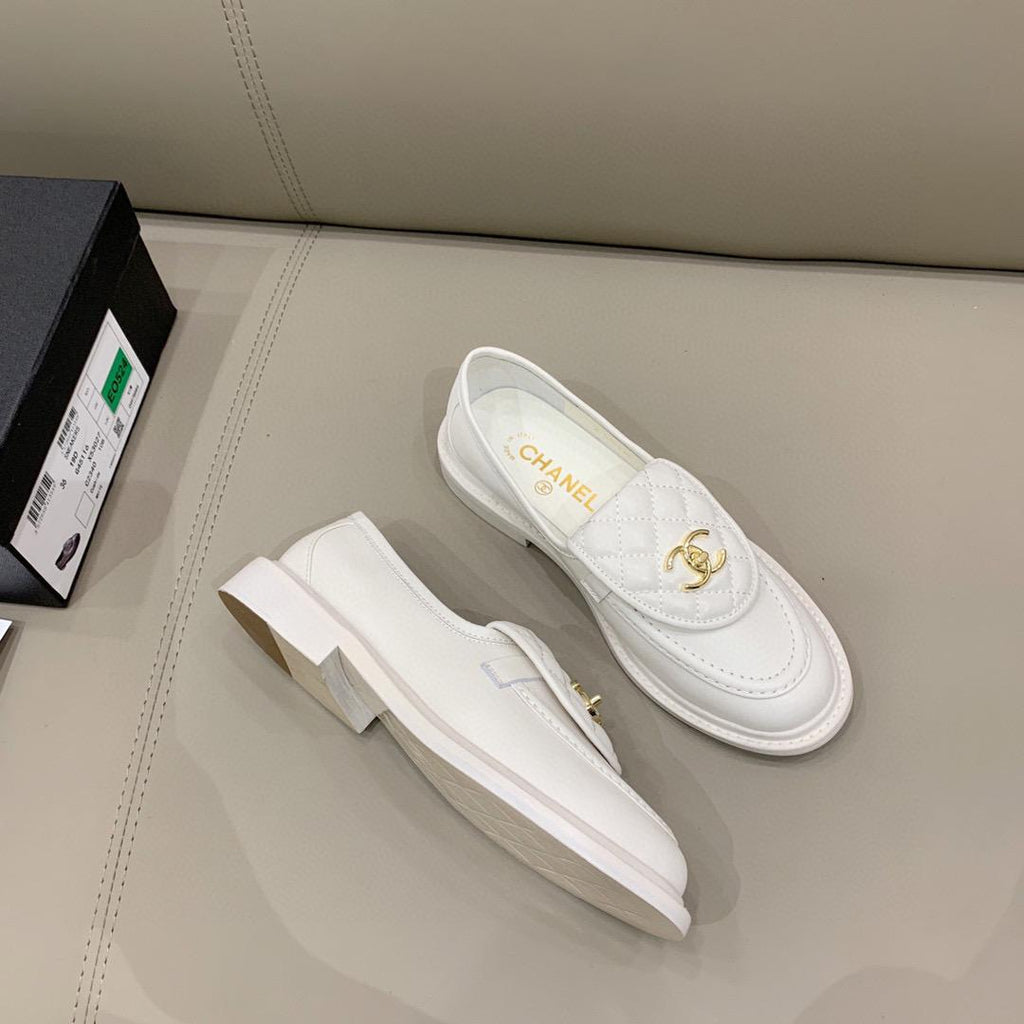 Chanel Loafers Gold Hardware White