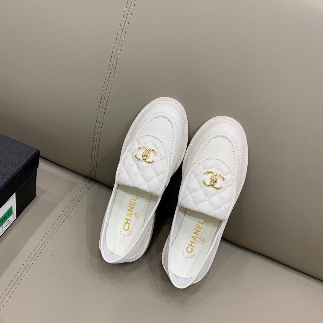 Chanel Loafers Gold Hardware White
