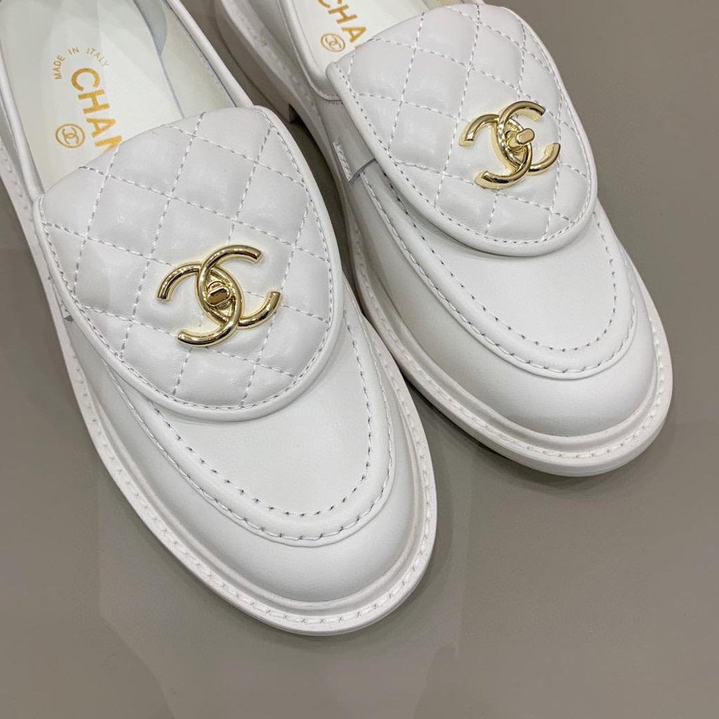 Chanel Loafers Gold Hardware White