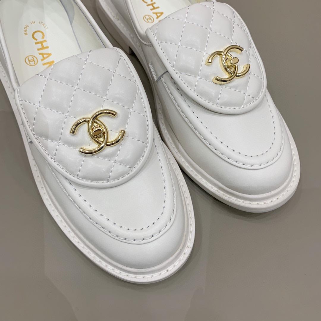 Chanel Loafers Gold Hardware White