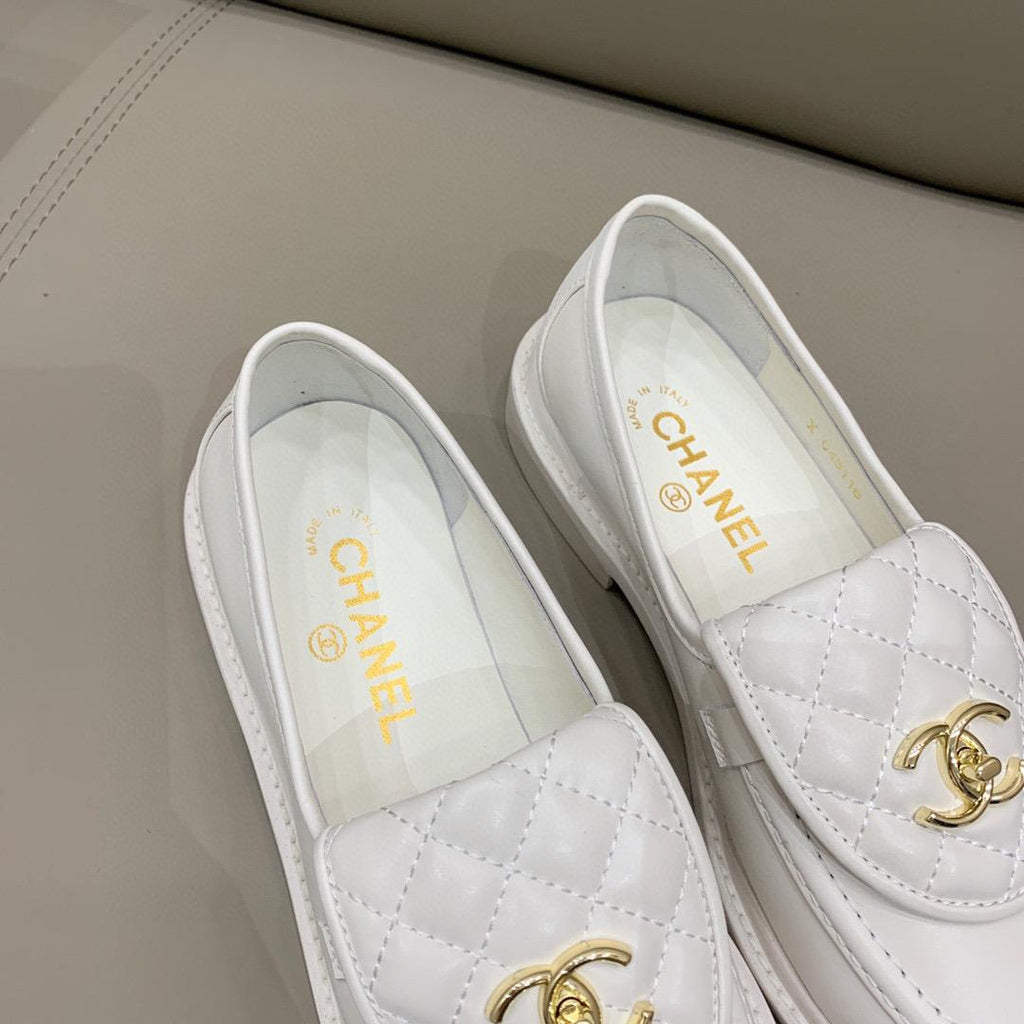 Chanel Loafers Gold Hardware White
