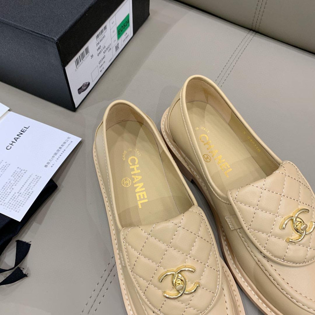 Chanel Loafers Gold Hardware Beige
