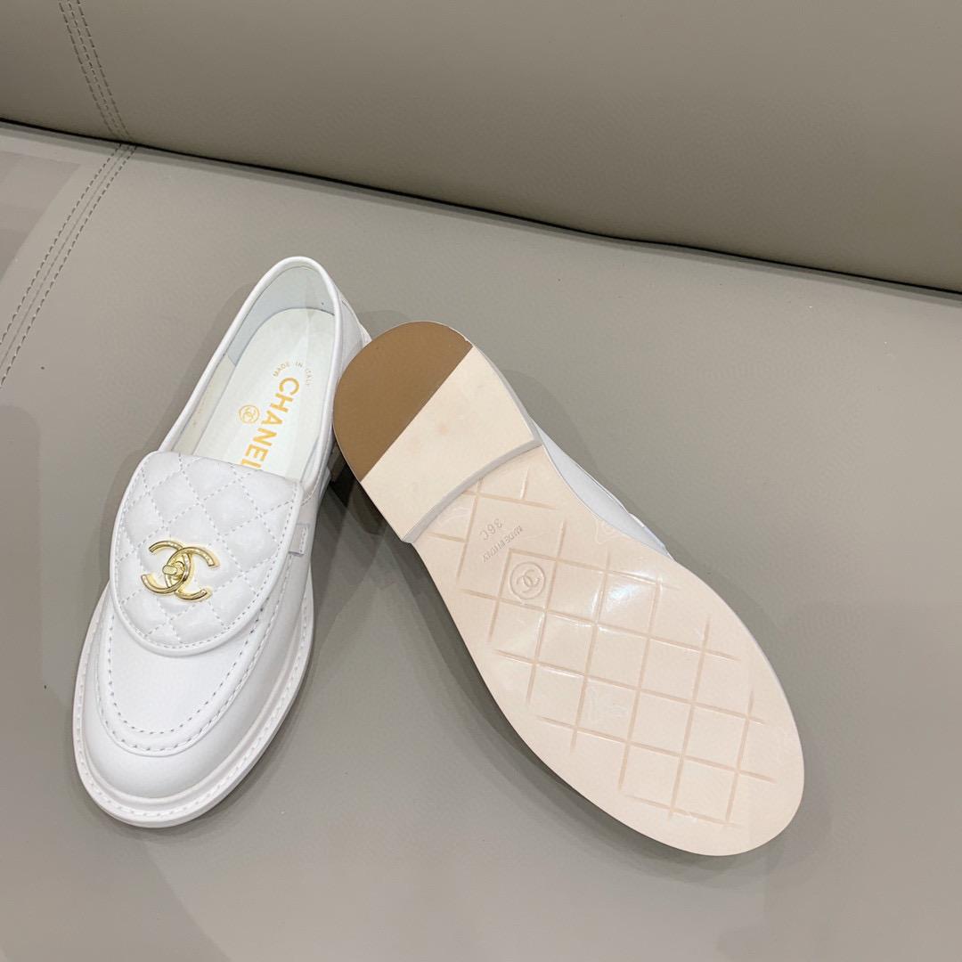 Chanel Loafers Gold Hardware White
