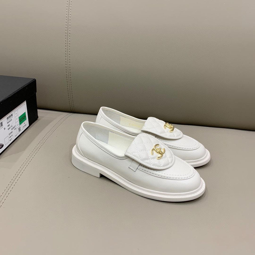 Chanel Loafers Gold Hardware White