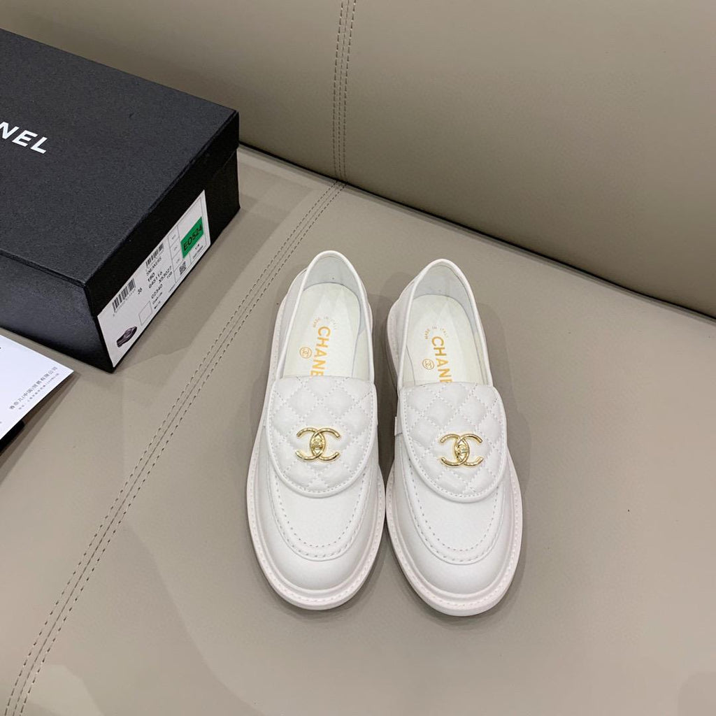 Chanel Loafers Gold Hardware White