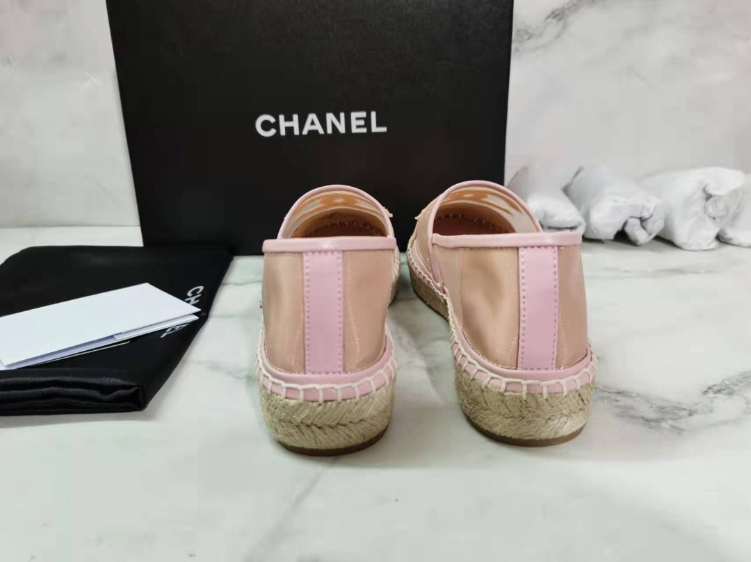 Chanel CC Logo Mesh Grosgrain Transparent Espadrilles Lambskin Leather Spring/Summer Act 1 Collection, Blush Pink