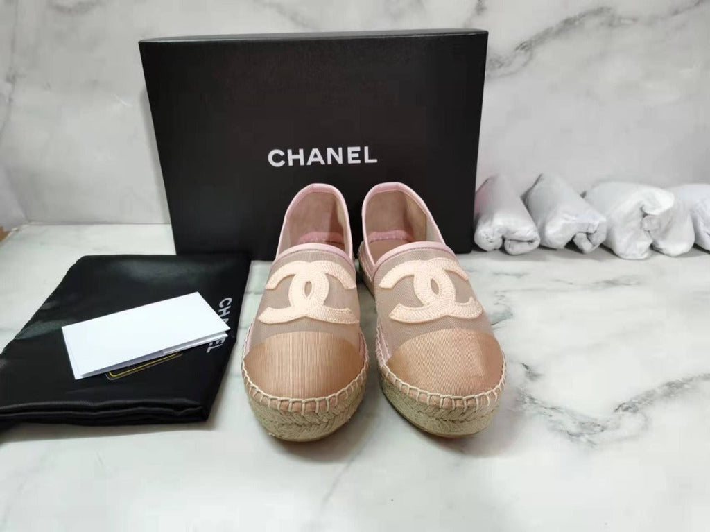 Chanel CC Logo Mesh Grosgrain Transparent Espadrilles Lambskin Leather Spring/Summer Act 1 Collection, Blush Pink