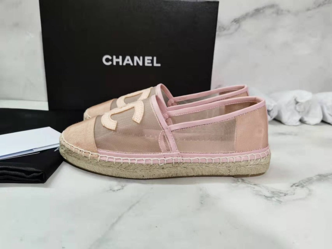 Chanel CC Logo Mesh Grosgrain Transparent Espadrilles Lambskin Leather Spring/Summer Act 1 Collection, Blush Pink