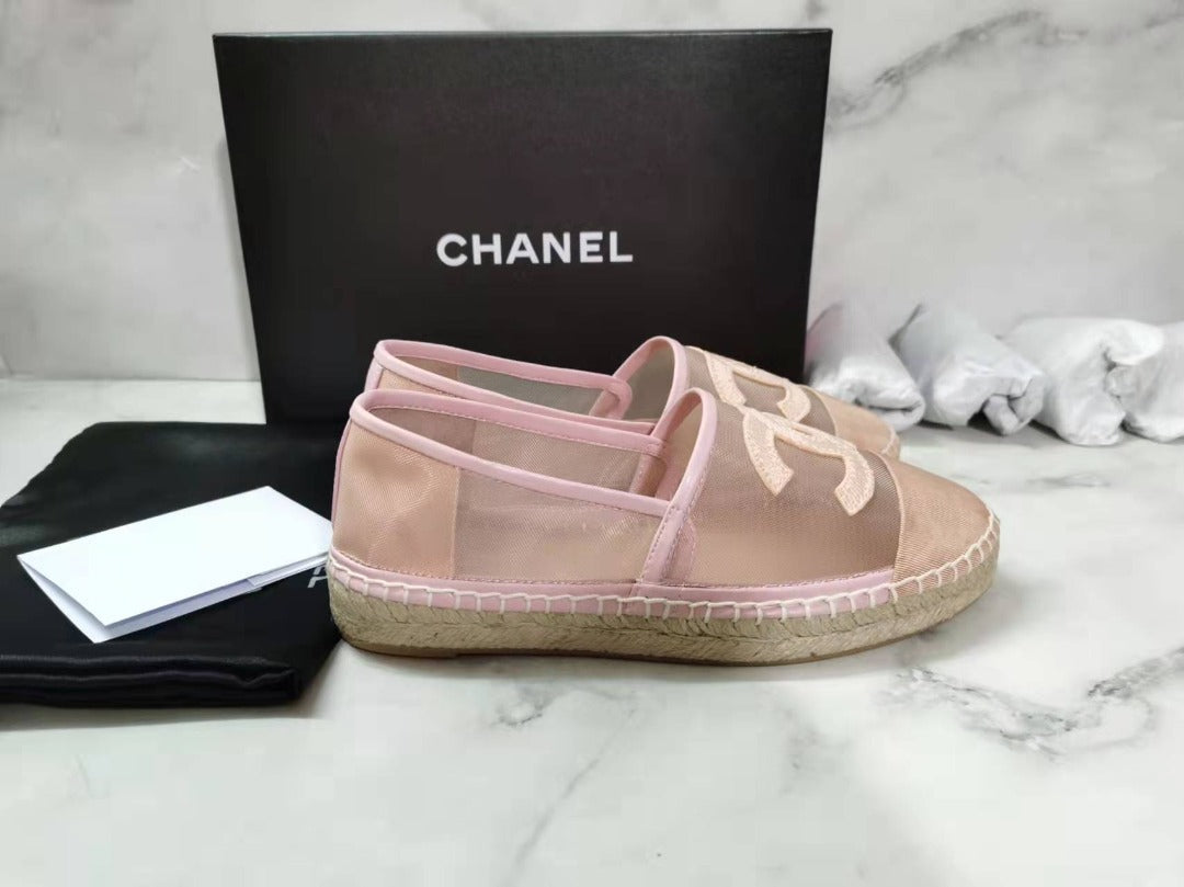 Chanel CC Logo Mesh Grosgrain Transparent Espadrilles Lambskin Leather Spring/Summer Act 1 Collection, Blush Pink