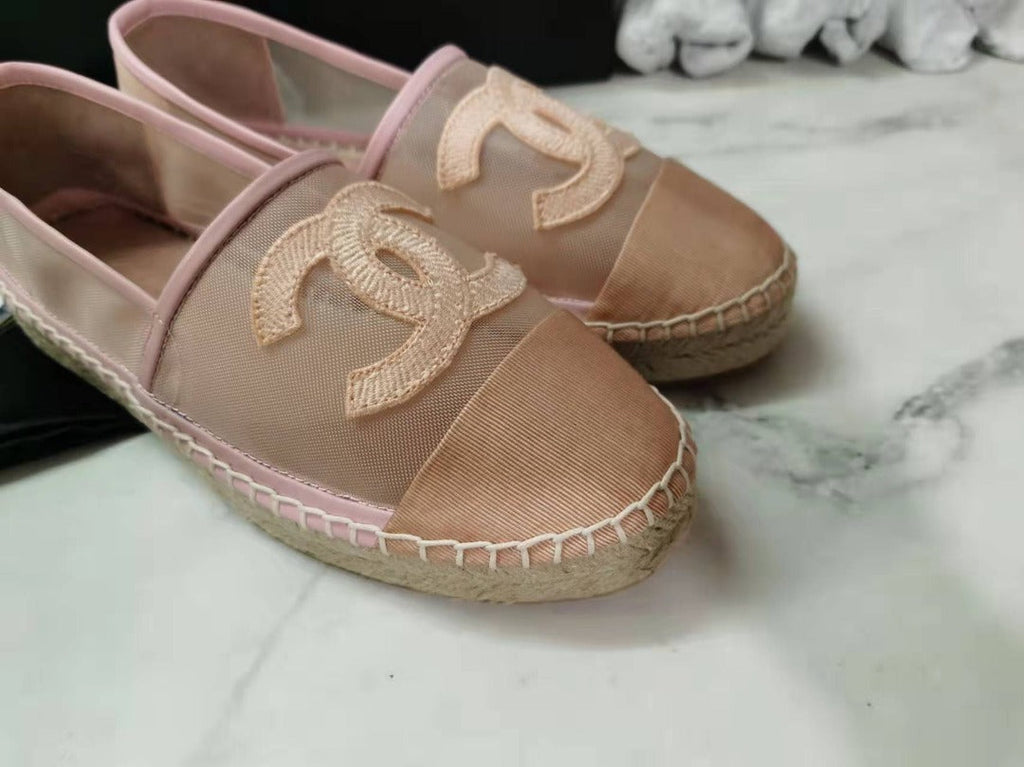 Chanel CC Logo Mesh Grosgrain Transparent Espadrilles Lambskin Leather Spring/Summer Act 1 Collection, Blush Pink