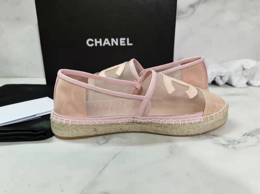 Chanel CC Logo Mesh Grosgrain Transparent Espadrilles Lambskin Leather Spring/Summer Act 1 Collection, Blush Pink