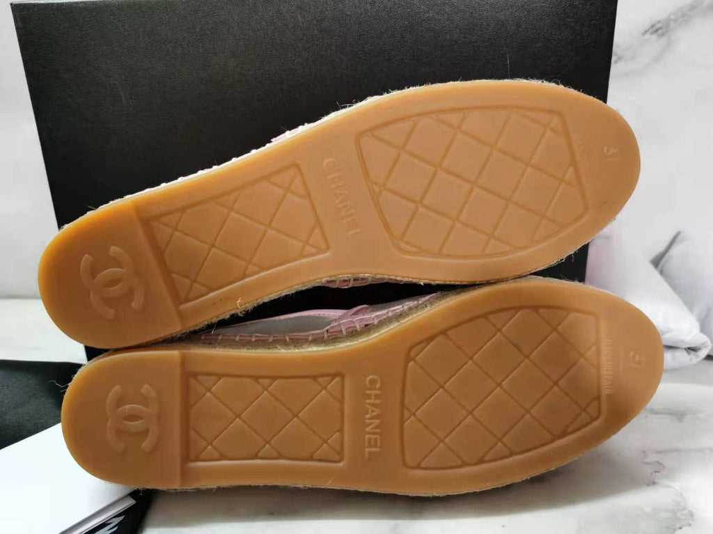 Chanel CC Logo Mesh Grosgrain Transparent Espadrilles Lambskin Leather Spring/Summer Act 1 Collection, Blush Pink