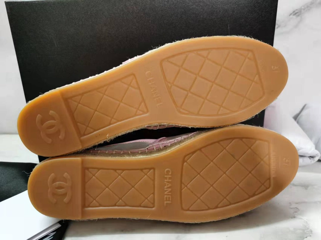 Chanel CC Logo Mesh Grosgrain Transparent Espadrilles Lambskin Leather Spring/Summer Act 1 Collection, Blush Pink