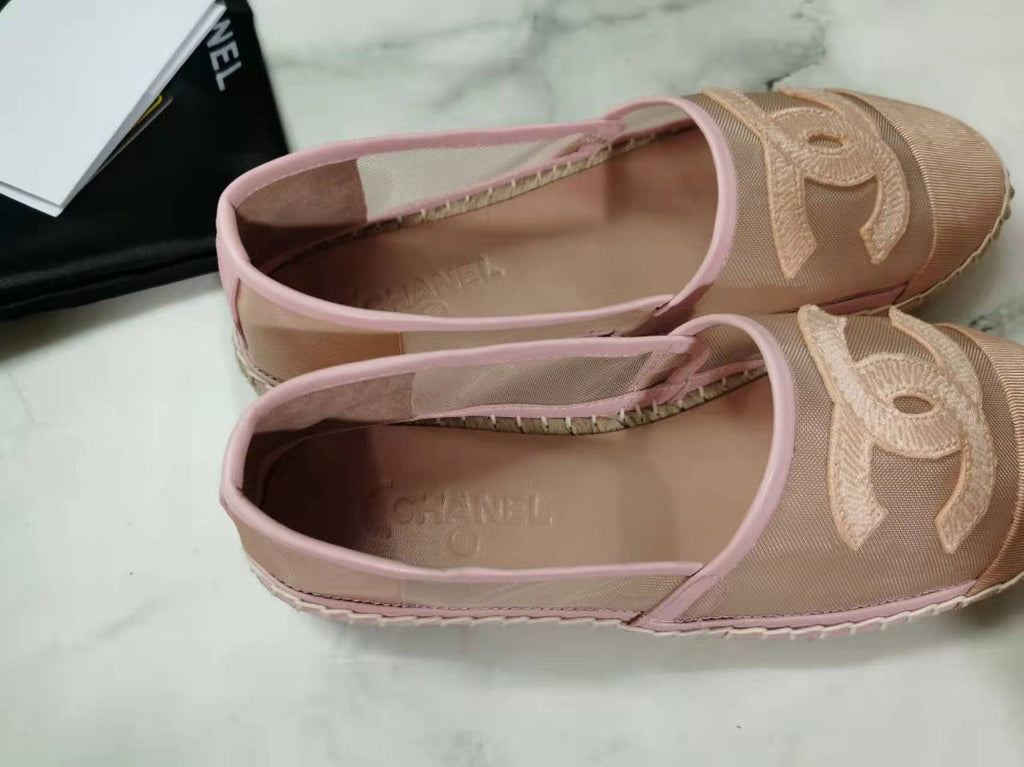 Chanel CC Logo Mesh Grosgrain Transparent Espadrilles Lambskin Leather Spring/Summer Act 1 Collection, Blush Pink