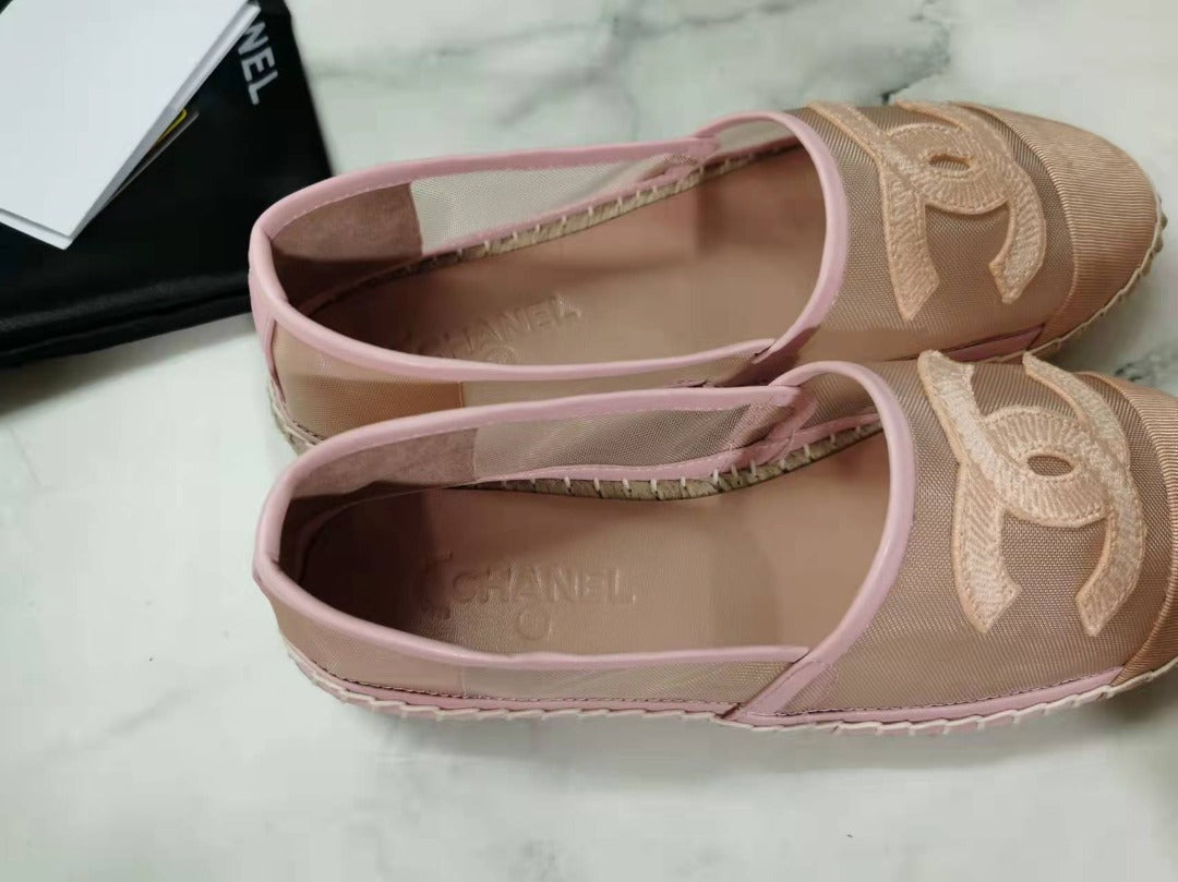 Chanel CC Logo Mesh Grosgrain Transparent Espadrilles Lambskin Leather Spring/Summer Act 1 Collection, Blush Pink