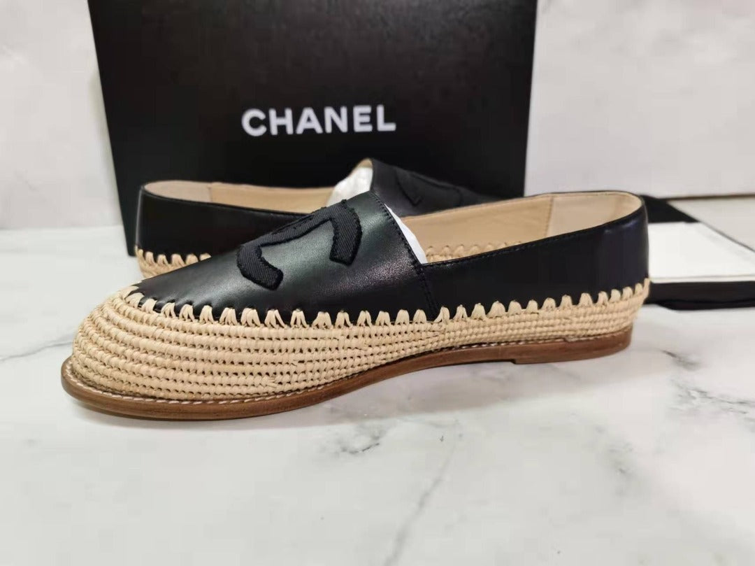 Fabric/Grosgrain Perforated Espadrilles Calfskin Leather Spring/Summer Act 2 Collection, Grey/Black