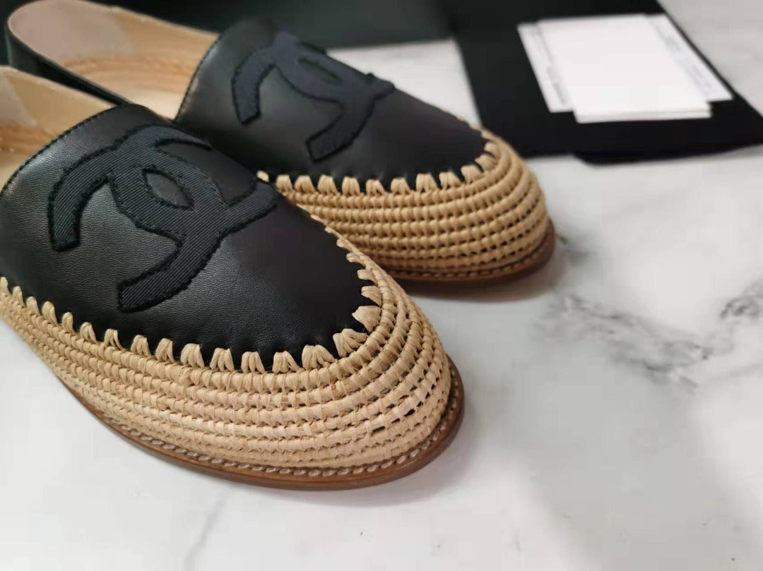 Fabric/Grosgrain Perforated Espadrilles Calfskin Leather Spring/Summer Act 2 Collection, Grey/Black