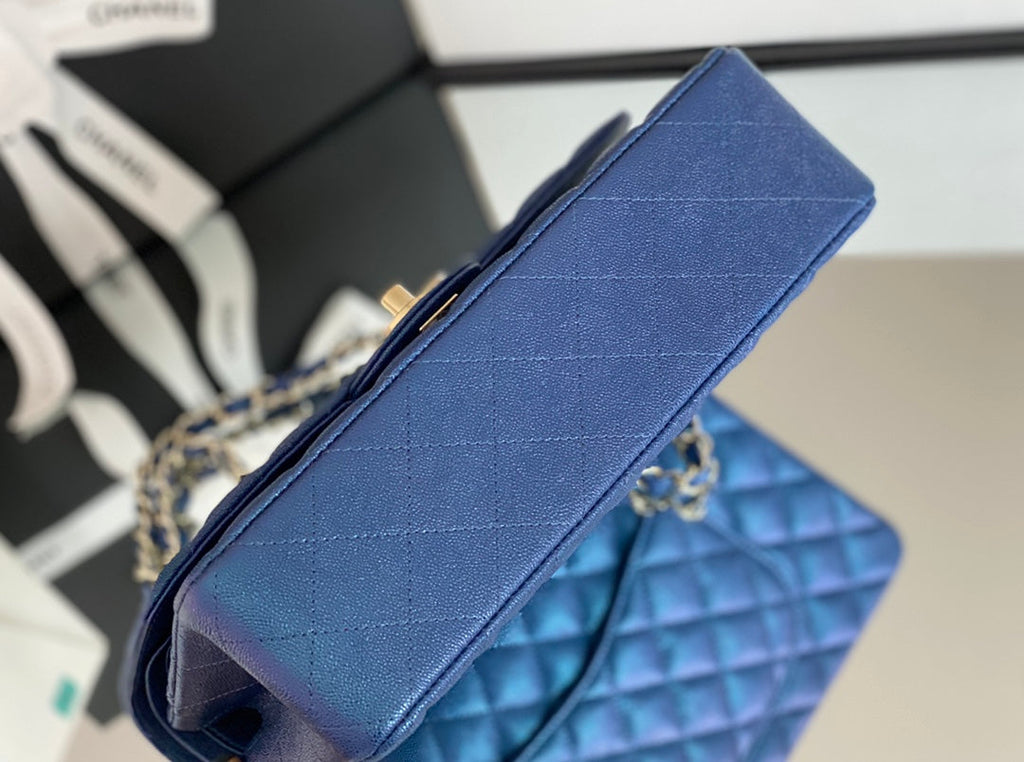 Chanel Classic Flapbag Silver Hardware 26cm Blue
