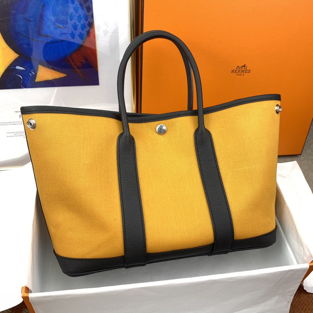 Hermes Canvas Garden Party 36cm Bag Yellow