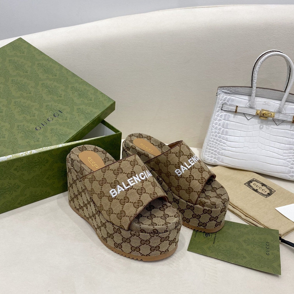 Gucci Balenciaga Platform Slide Sandal Brown