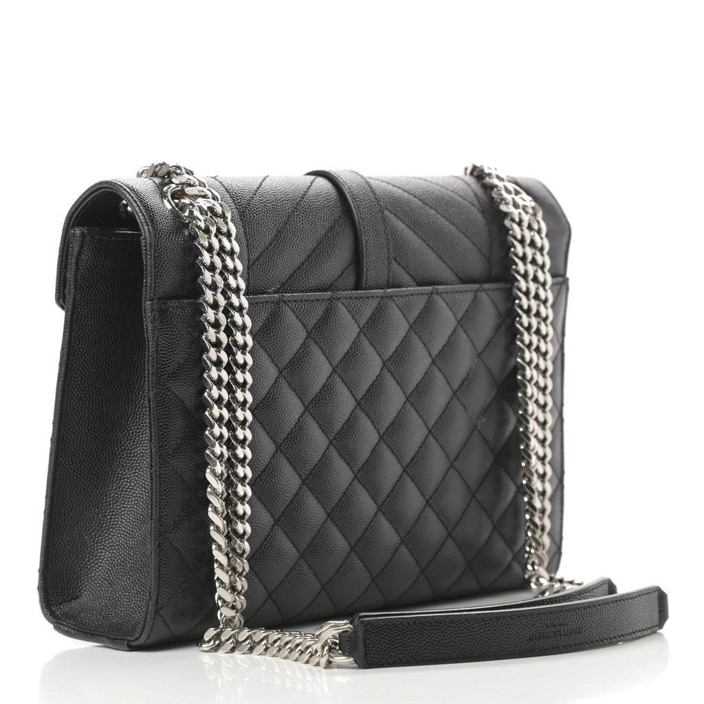 Saint Laurent Grain De Poudre Textured Mixed Matelasse Triquilt Medium Monogram Satchel Black