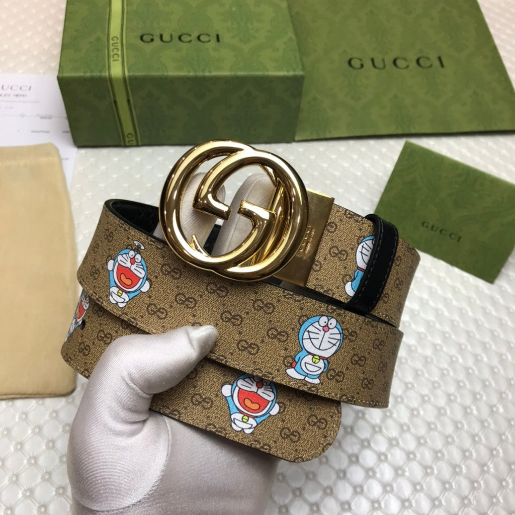 Gucci Belt With Double G Buckle Doreamon Brown