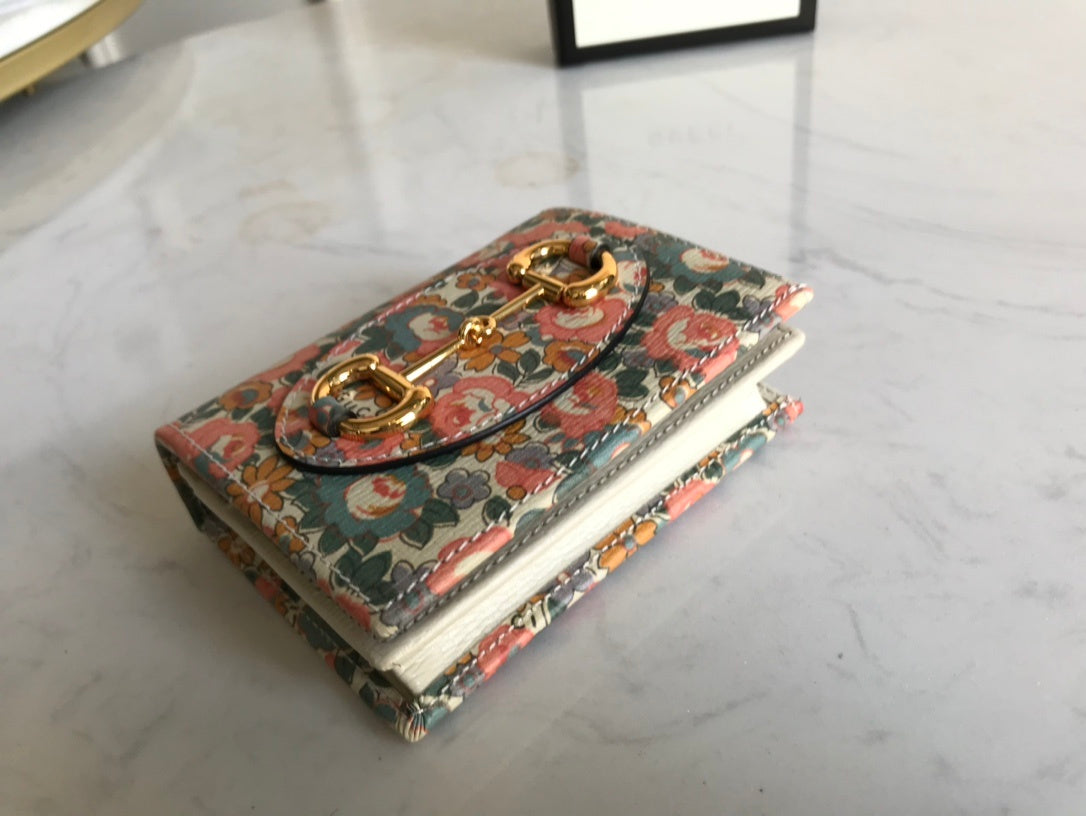 Gucci Horsebit 1955 Flora Card Case Wallet 11cm