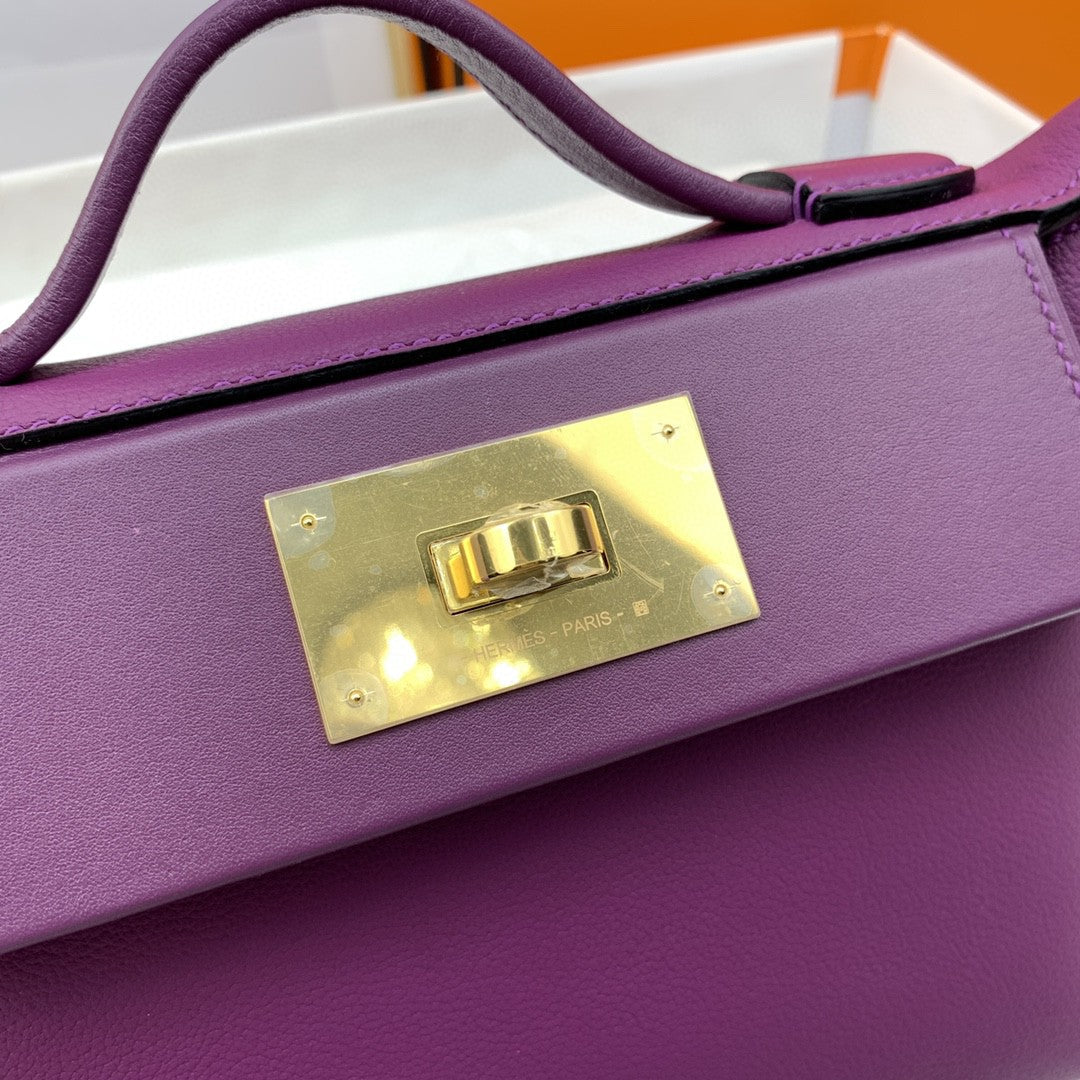 Hermes 24 24 21cm Noir Black Clémence Purple