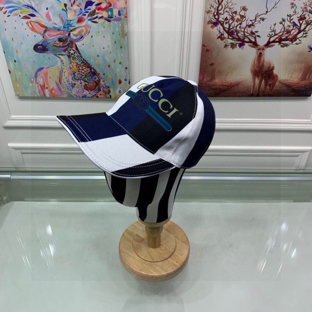 Gucci Canvas Baseball Cap with Web White And Blue