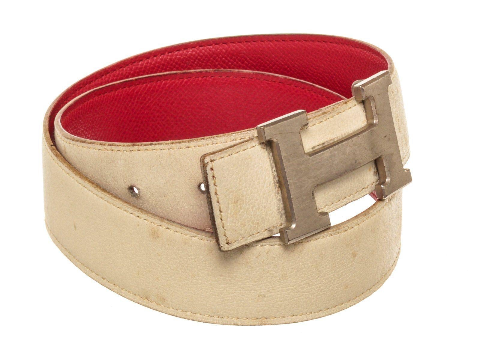 Hermes Red White Leather H Belt