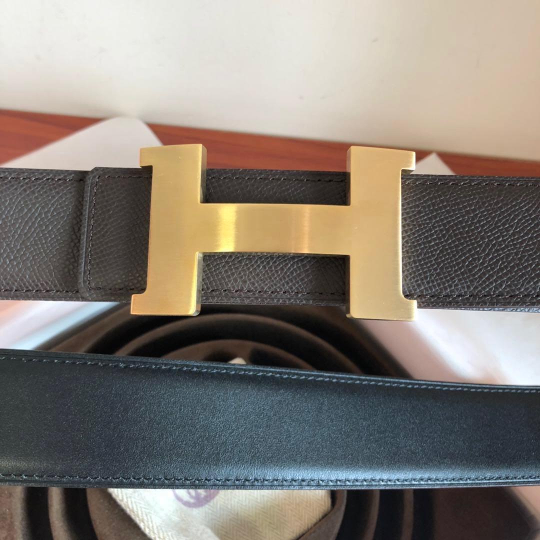 Hermes Mini Constance Guillochee Belt Buckle & Reversible Leather Strap Black