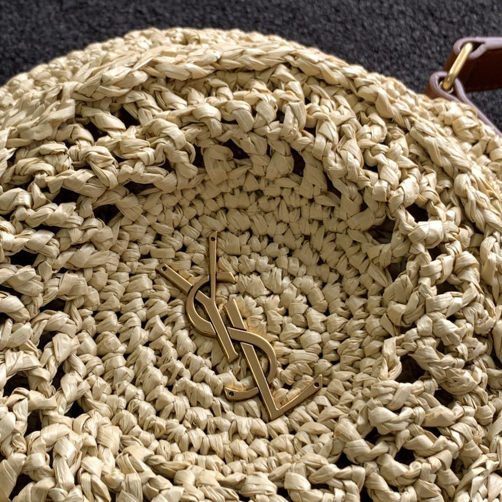 Saint Laurent Sac Rond Bag In Raffia For Women 21cm YSL Brown 685601GAAAA2080