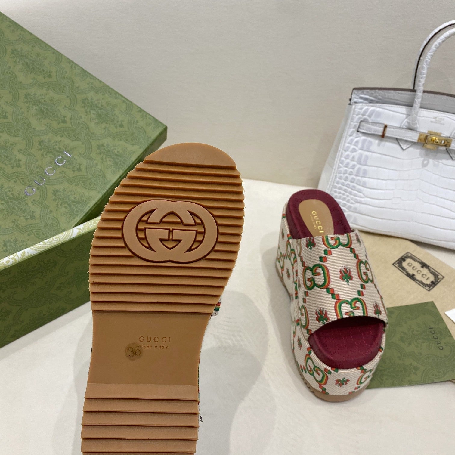 Gucci Platform Slide Sandal Beige