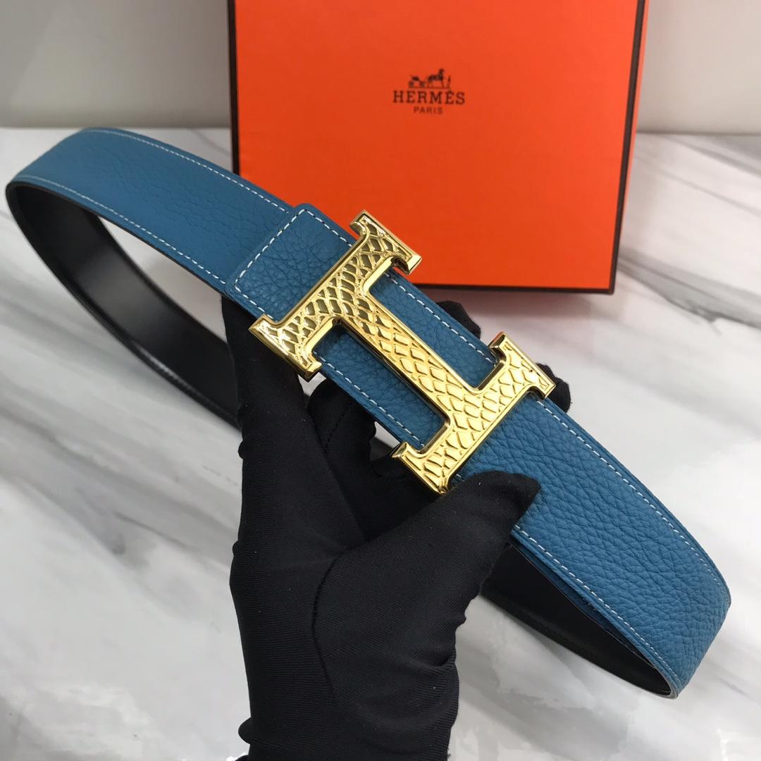 Hermes Quizz Touareg Belt Buckle & Reversible Leather Blue