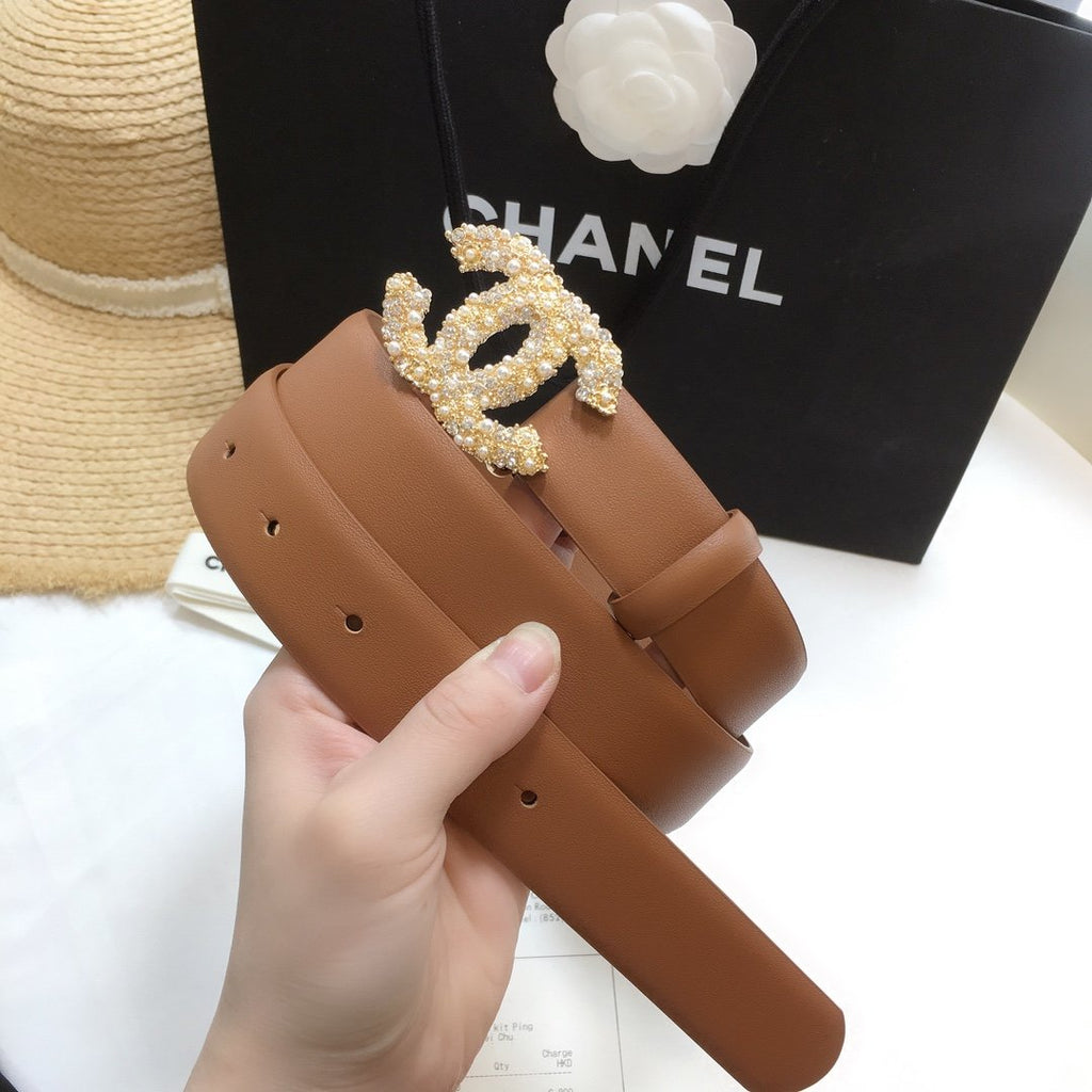 Chanel Belt With Beaded Buckle Brown