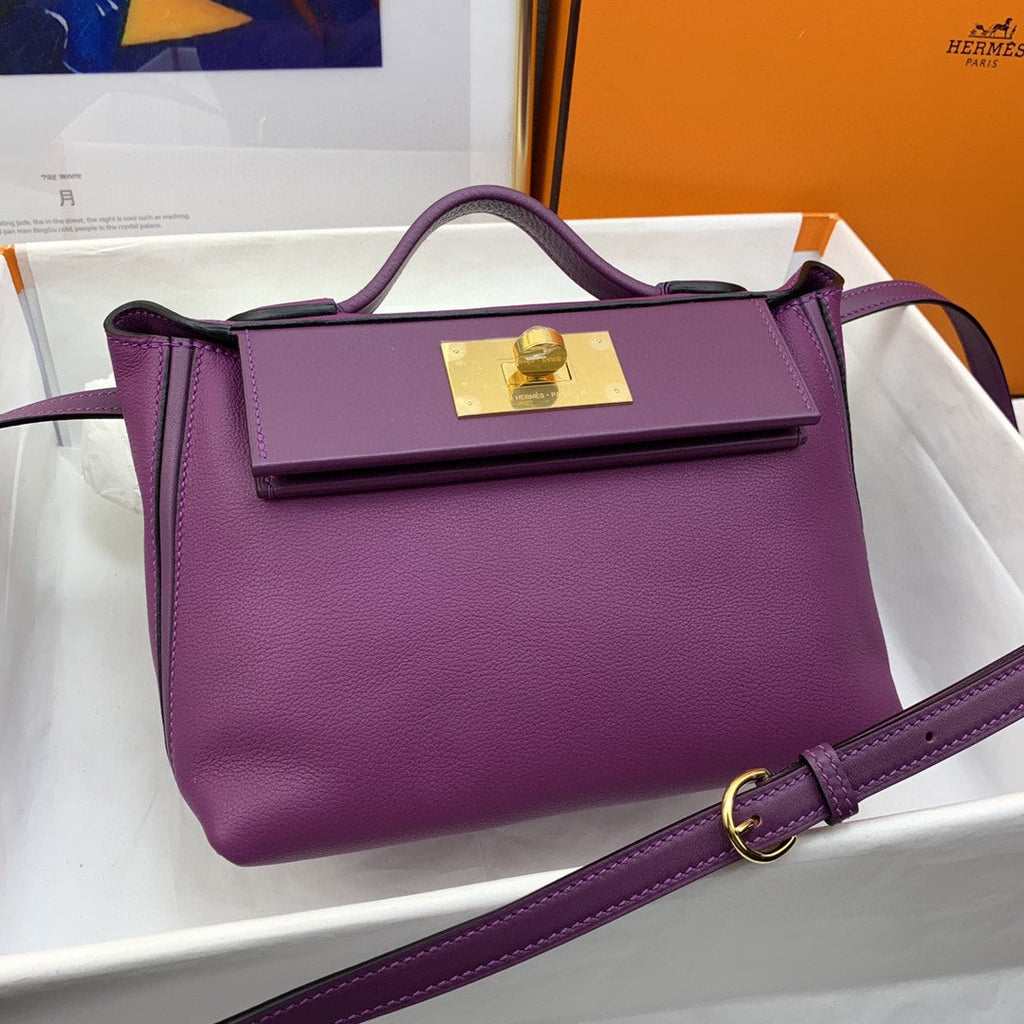 Hermes 24 24 21cm Noir Black Clémence Purple