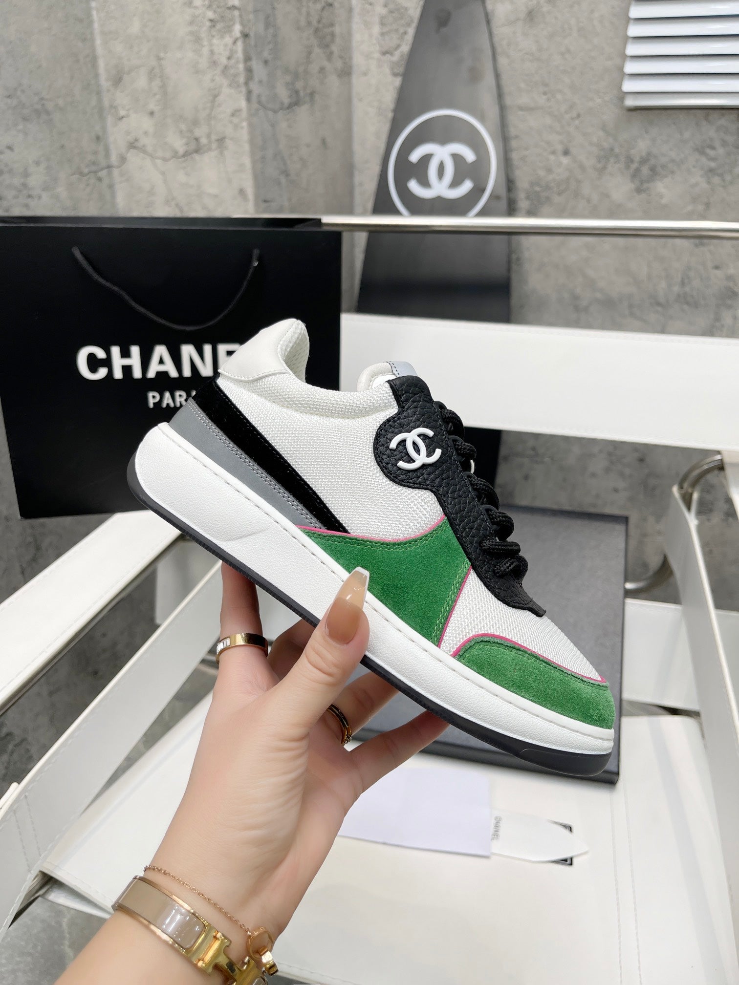 Chanel Trainers Sneakers White/Green