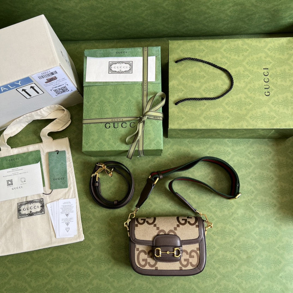 Gucci Horsebit 1955 Jumbo GG Mini Bag 21cm 658574 Brown