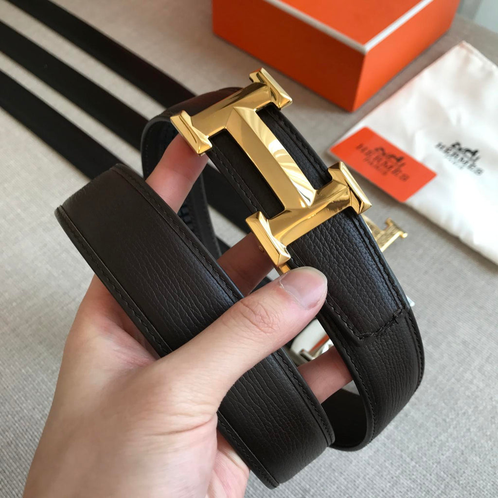 Hermes H Belt Buckle & Leather Strap Black