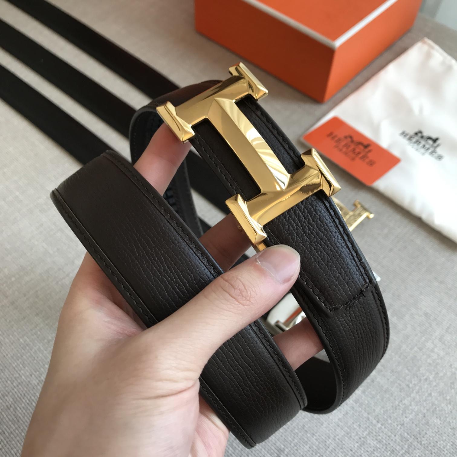 Hermes H Belt Buckle & Leather Strap Black