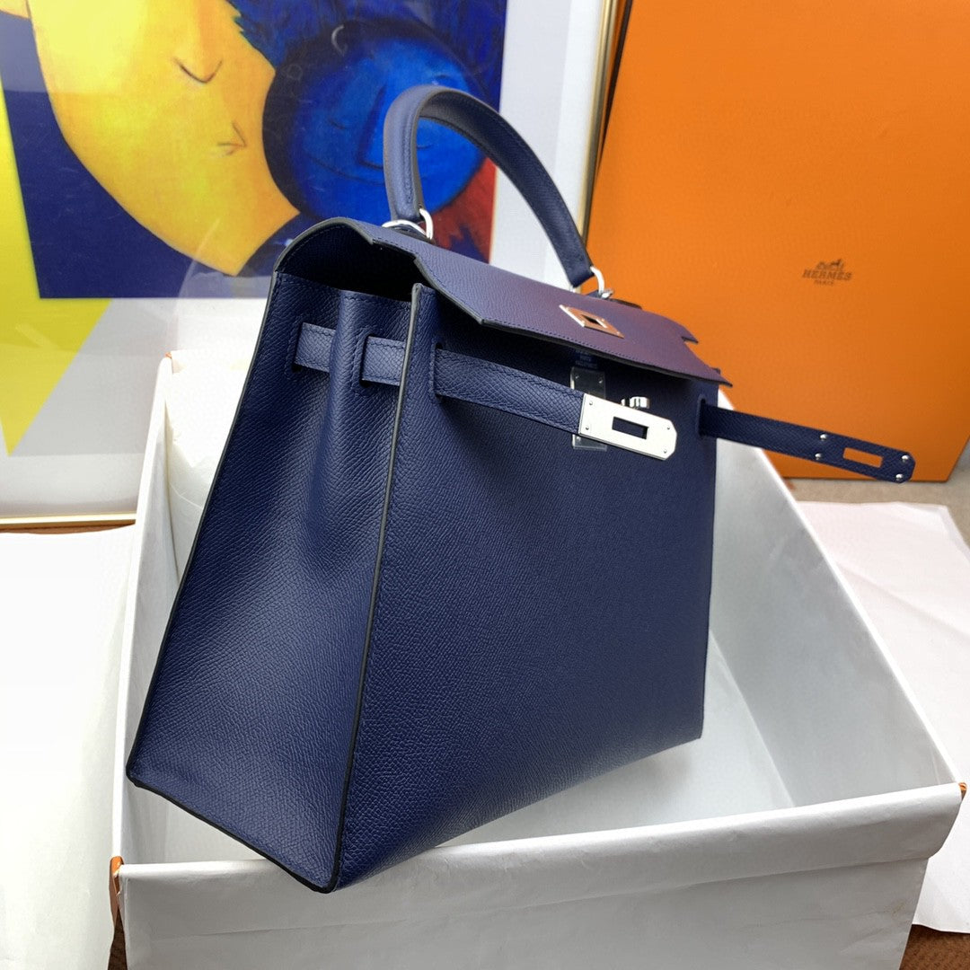 Hermes Kelly 28 Togo Silver Hardware Blue