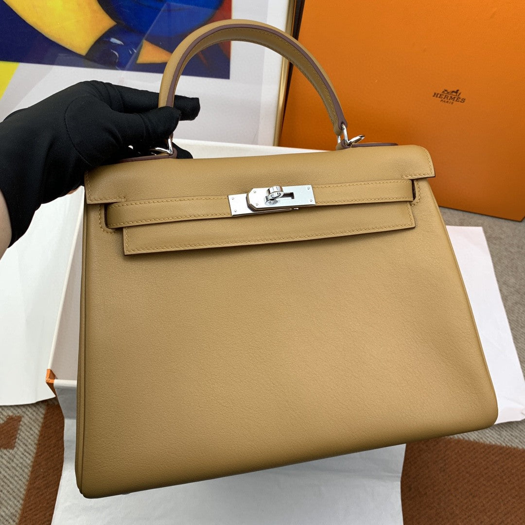 Hermes Kelly 28 Togo Silver Hardware Brown