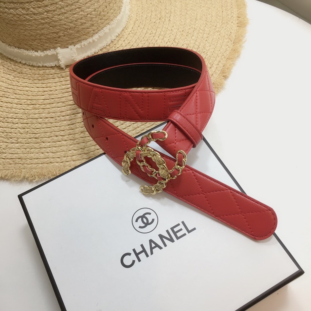 Chanel Belt With Double C Buckle Red