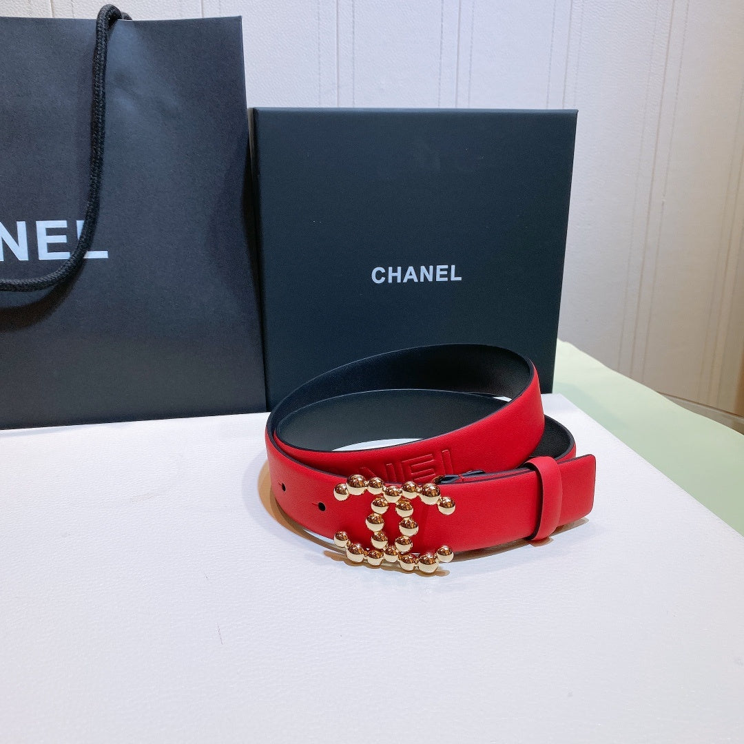 Chanel Belt With Beaded Buckle Red